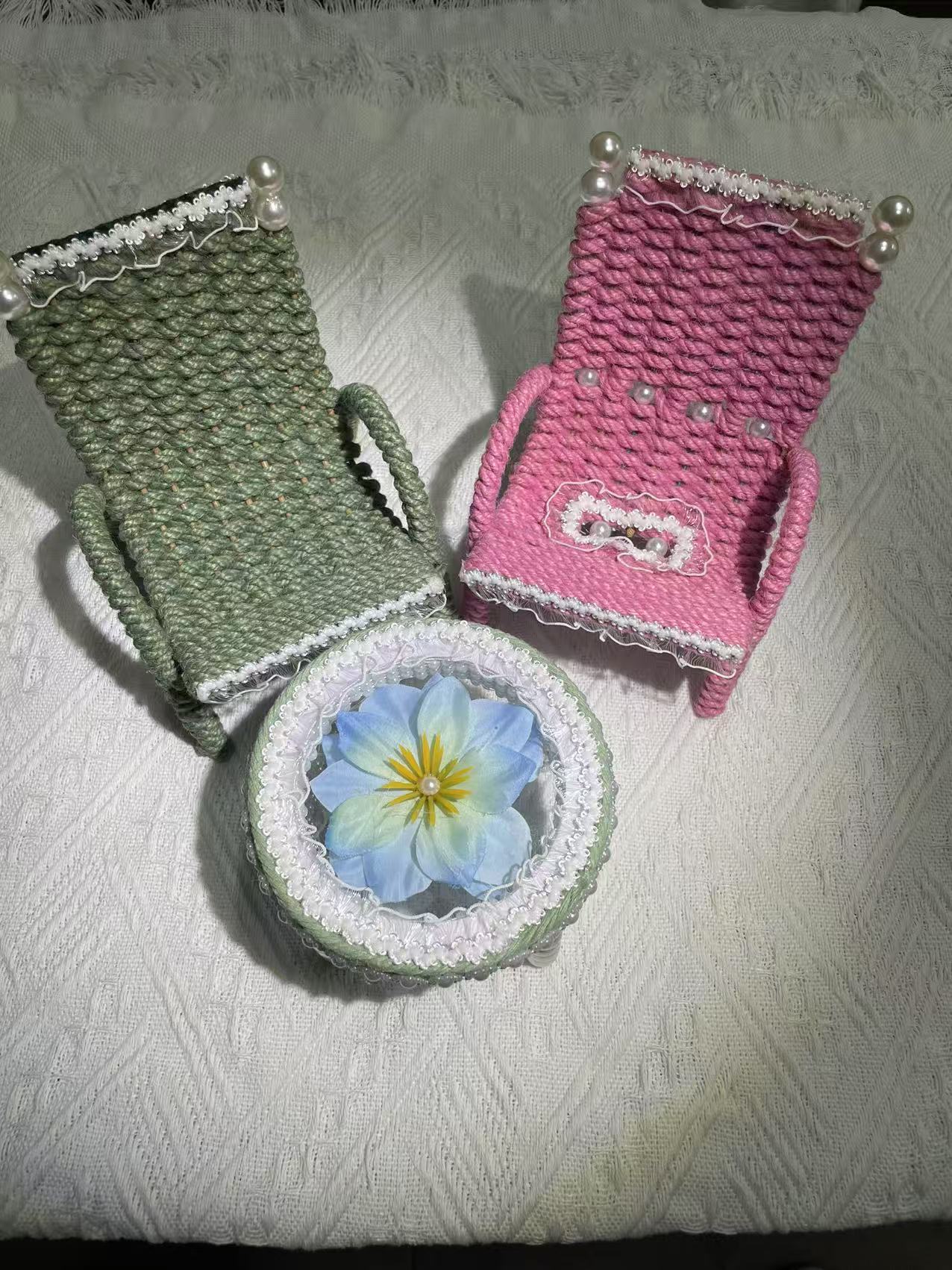 Hand woven chair shaped phone holder