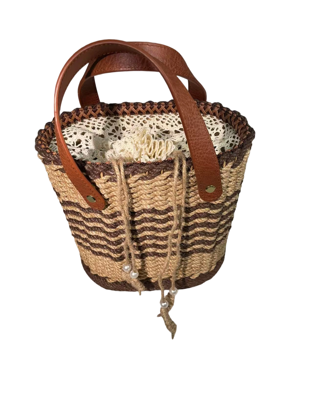 Hand-Woven Jute Tote Bag - Handmade Eco-Friendly Reusable Shoulder Bag for Daily Commute