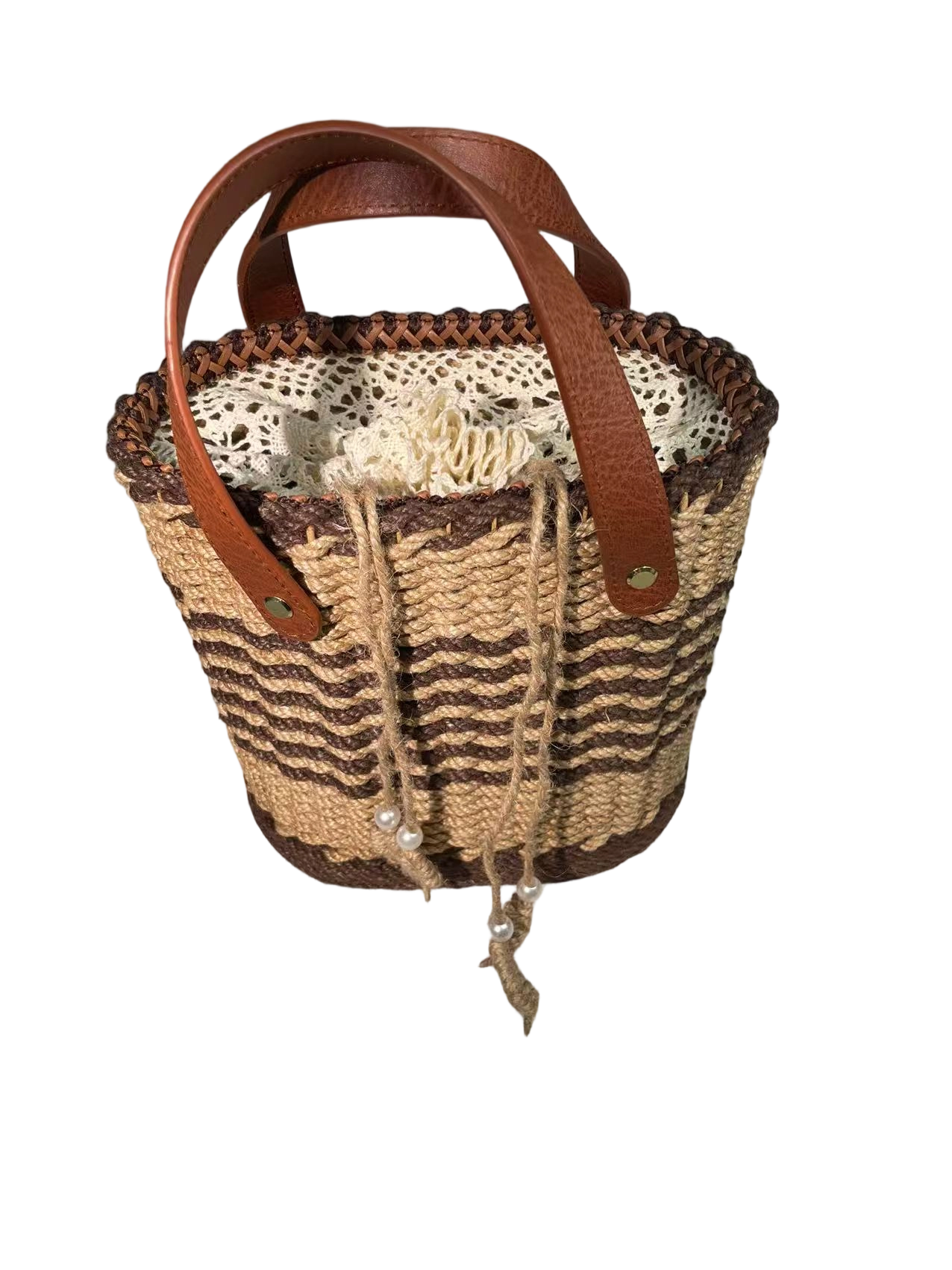 Hand-Woven Jute Tote Bag - Handmade Eco-Friendly Reusable Shoulder Bag for Daily Commute