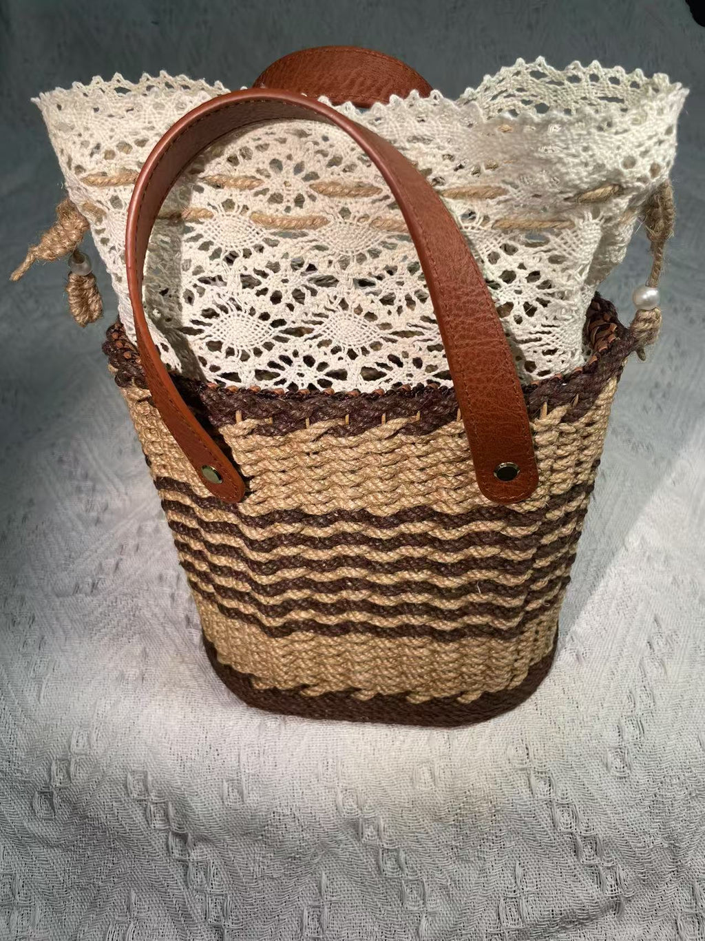 Hand-Woven Jute Tote Bag - Handmade Eco-Friendly Reusable Shoulder Bag for Daily Commute
