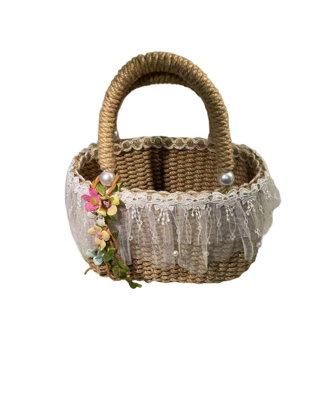 Hand-Woven Jute Tote Bag - Handmade Reusable Shopping Bag for Daily Commute Picnic