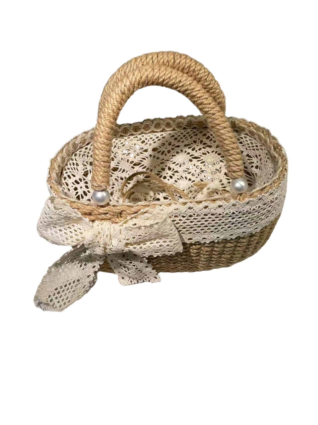 Hand-Woven Jute Tote Bag - Handmade Reusable Shopping Bag for Daily Commute Picnic