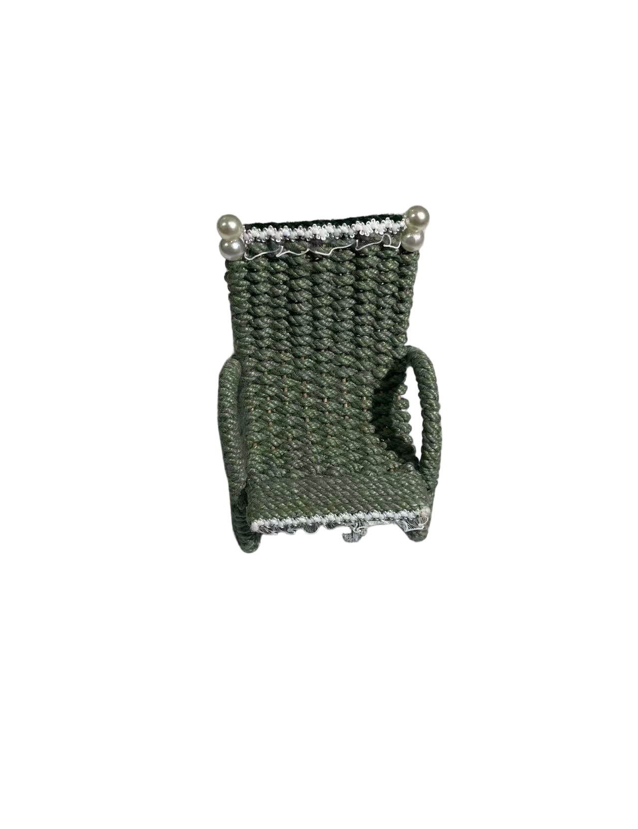 Hand woven chair shaped phone holder